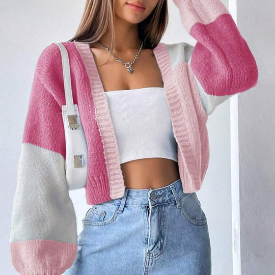 Damen Grobstrick-Cardigan mit ballonförmigen Ärmeln und modischem Design