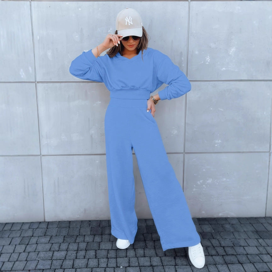Damen Loungewear-Set mit Cropped V‑Ausschnitt-Pullover und hochtaillierter Palazzohose Shop Nory