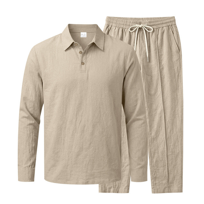 Herren Lässiges Leinenoptik-Loungewear-Set mit Henley-Kragen und Kordelbzw. Bund Shop Nory