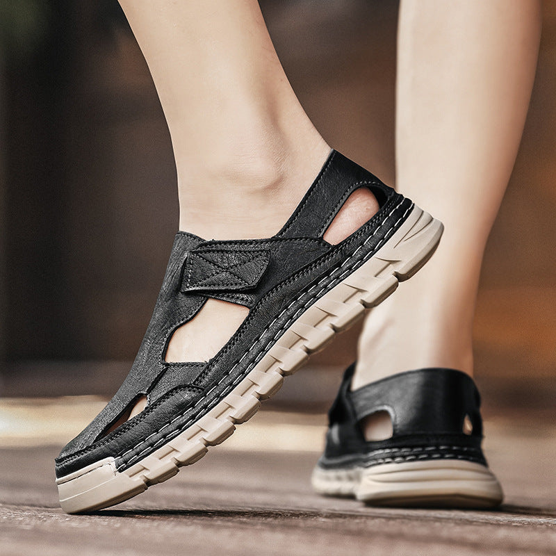 Damen Luftige Ledersandalen mit verstellbarem Klettverschluss