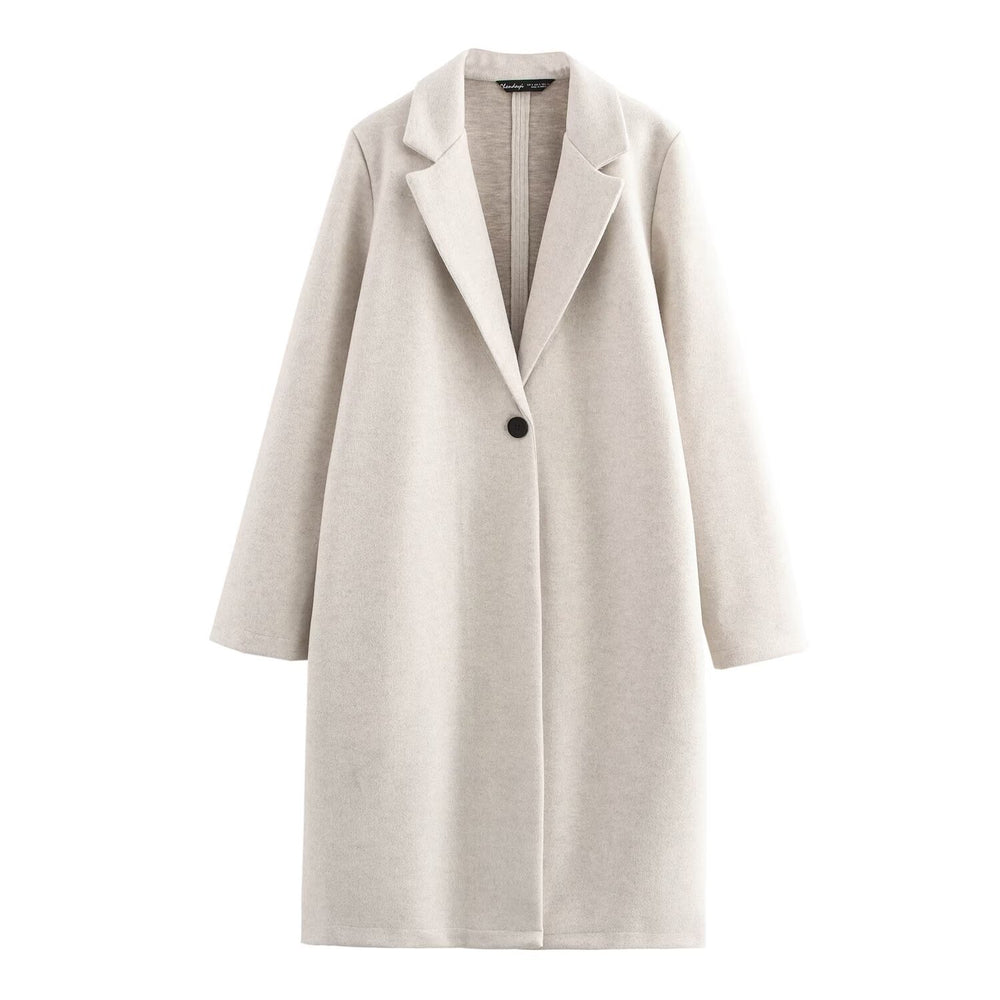 Damen Puristischer Longline-Mantel mit Reverskragen, Ein-Knopf‑Verschluss und weichem Filzfinish Shop Nory
