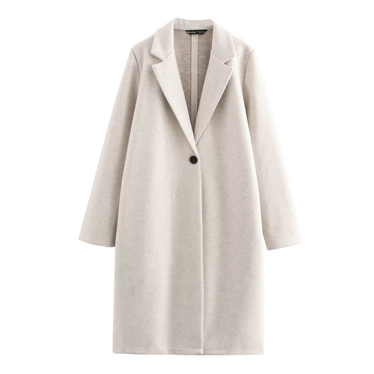 Damen Puristischer Longline-Mantel mit Reverskragen, Ein-Knopf‑Verschluss und weichem Filzfinish Shop Nory