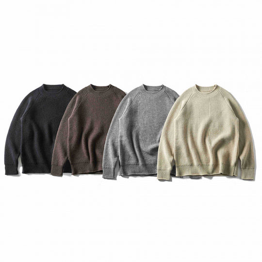 Unisex Grobgestrickter Rundhals-Pullover im Oversize-Boxy-Cut mit Raglanärmeln Shop Nory