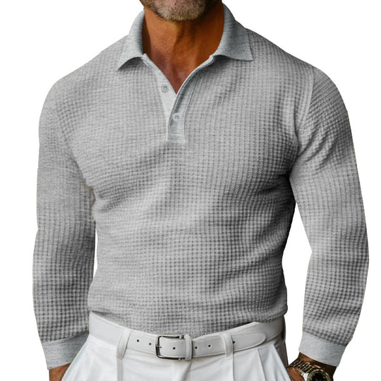Herren Waffelstruktur-Poloshirt mit Langarm, Slim-Fit und Kentkragen Shop Nory