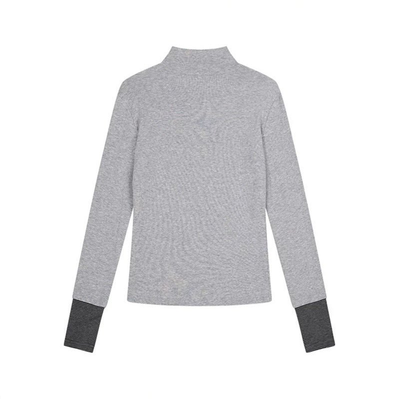 Damen Langarmshirt mit Henley-Knopfleiste, Kontrastbündchen und Notenprint Shop Nory