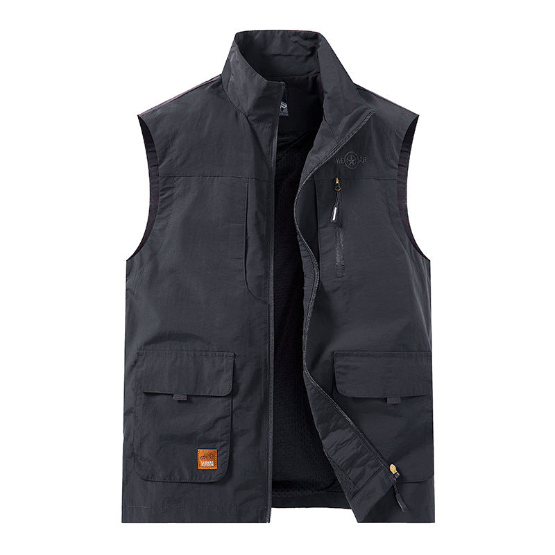 Herren Leichte Utility-Weste mit Stehkragen, Frontklappentaschen und Brustreißverschluss Shop Nory