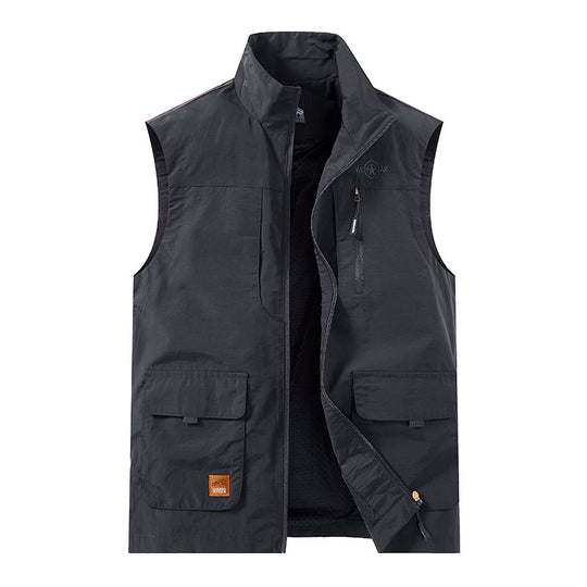Herren Leichte Utility-Weste mit Stehkragen, Frontklappentaschen und Brustreißverschluss Shop Nory