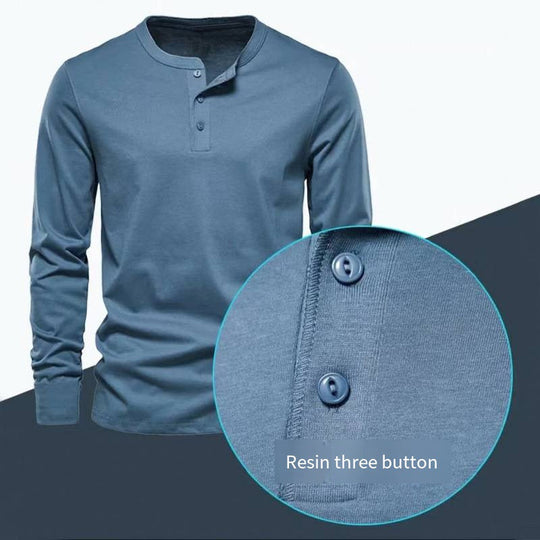 Herren Langarm-Henley-Shirt aus atmungsaktiver Baumwollmischung