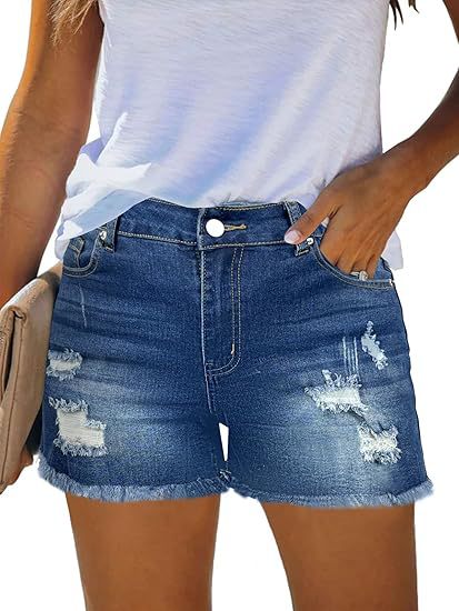 Damen Destroyed Denim-Shorts mit fransigen Säumen und lässigem Schnitt