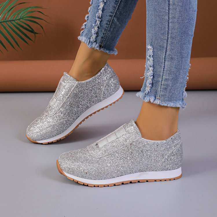Damen Glitzernde Slip-On Sneakers mit elastischen Bändern