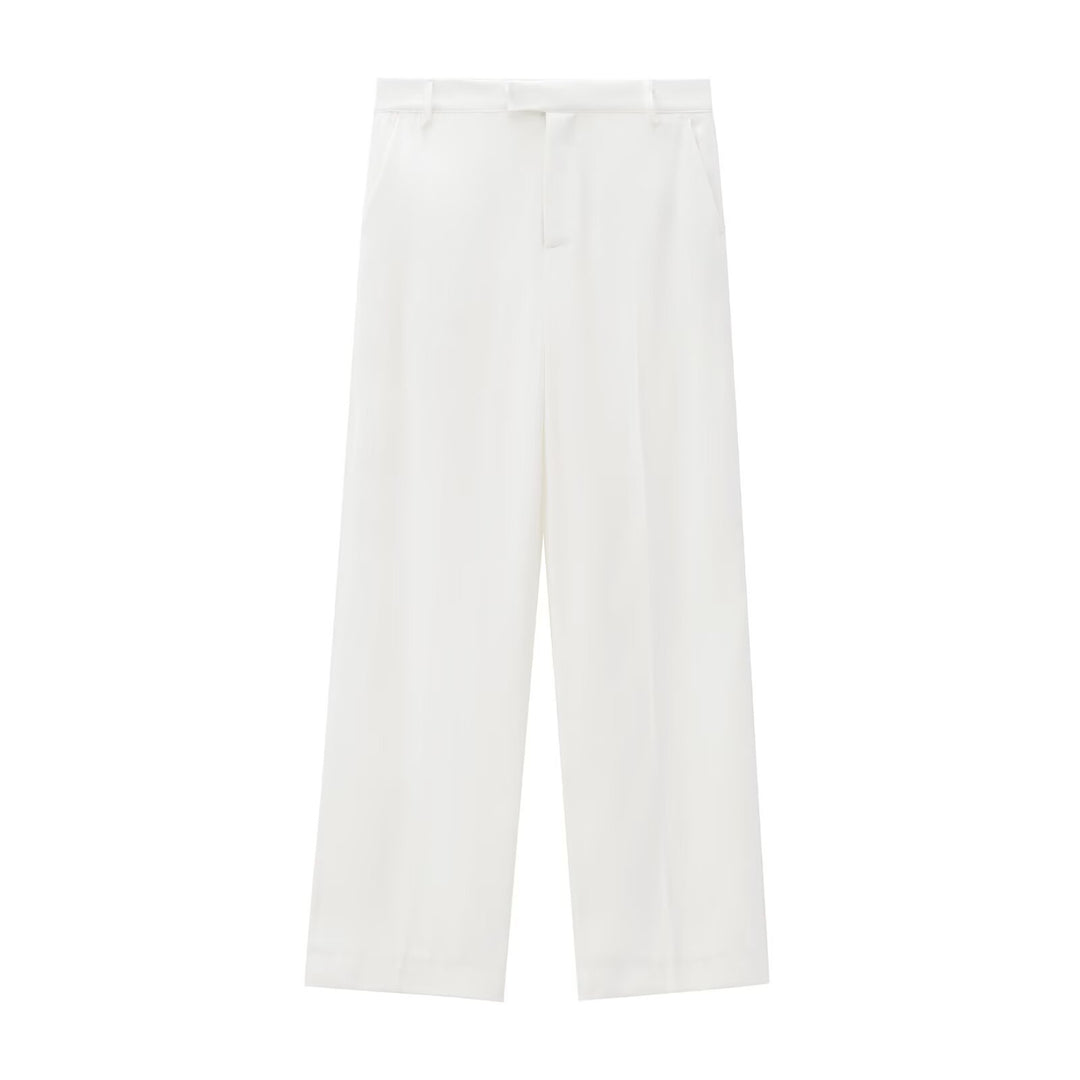 Damen Elegante High‑Waist Stoffhose mit Bügelfalte, geradem weitem Bein und verdecktem Hakenverschluss Shop Nory