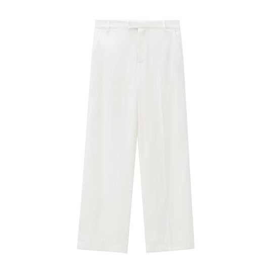 Damen Elegante High‑Waist Stoffhose mit Bügelfalte, geradem weitem Bein und verdecktem Hakenverschluss Shop Nory