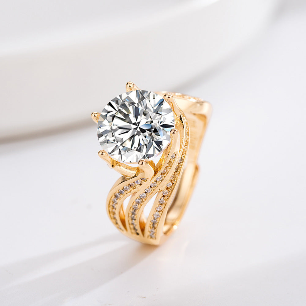 Damen Eleganter Ring mit funkelnden Zirkonia und geschwungenem Design Shop Nory