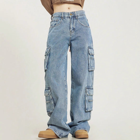 Damen Weite Cargo-Denim-Jeans mit mehreren Klapptaschen und relaxed Fit Shop Nory