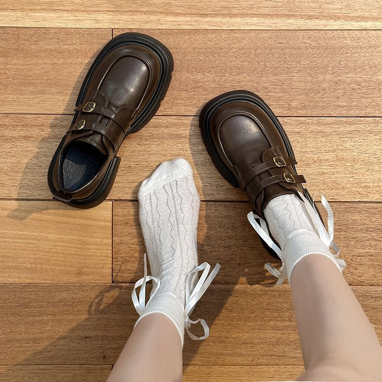 Damen modische Schnürschuhe mit eleganten Schnallen und robustem Plateau