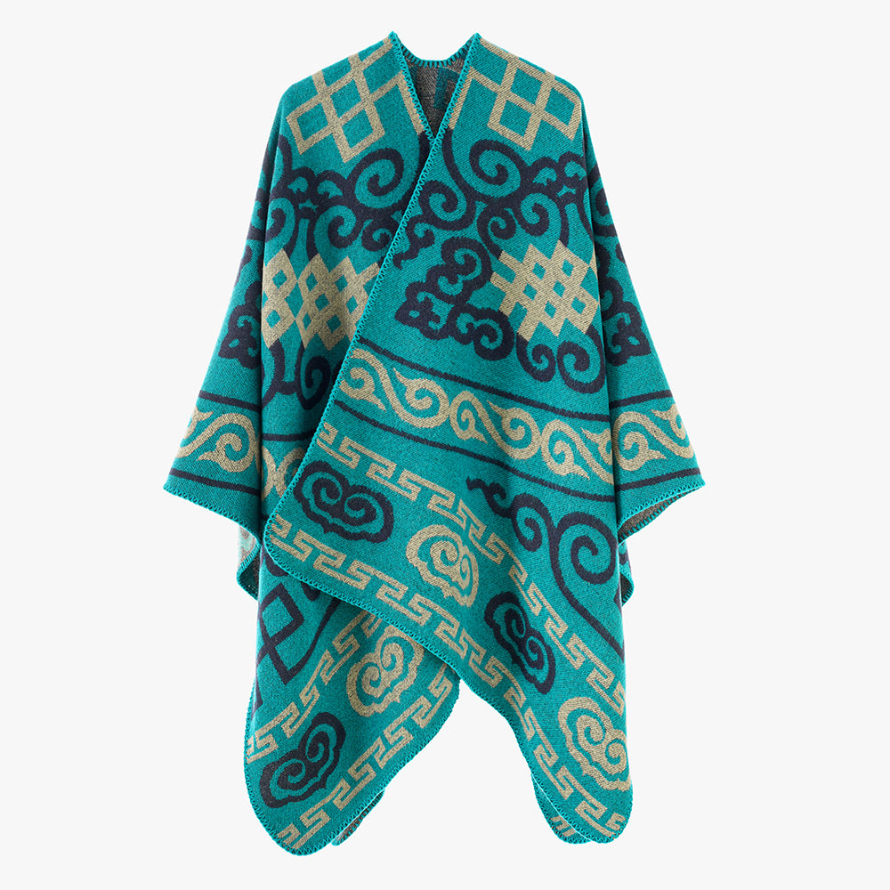 Damen Jacquard-Überwurf im Ruana-Stil mit ornamentaler Webstruktur Shop Nory