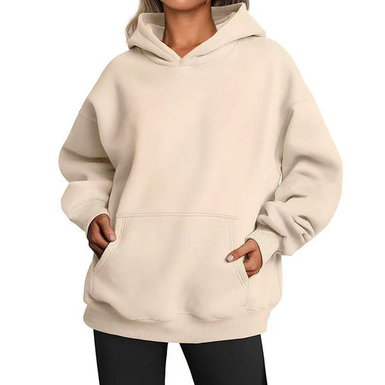 Damen nan Longline-Oversize Hoodie mit tiefer Schulter, verstärkter Kängurutasche und geripptem Saum Shop Nory