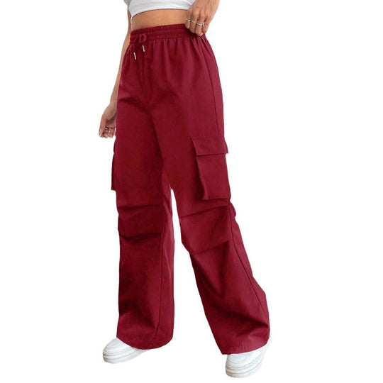 Damen Weite High‑Waist Cargo‑Hose mit Elastikbund und großen Klappentaschen Shop Nory