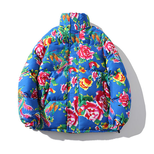 Damen Gefütterte gesteppte Pufferjacke mit großfloralem Print und Stehkragen Shop Nory