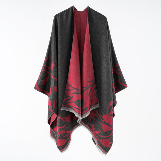 Damen Wendbarer Oversize-Capeponcho aus Wollmix mit floraler Jacquardwebung Shop Nory