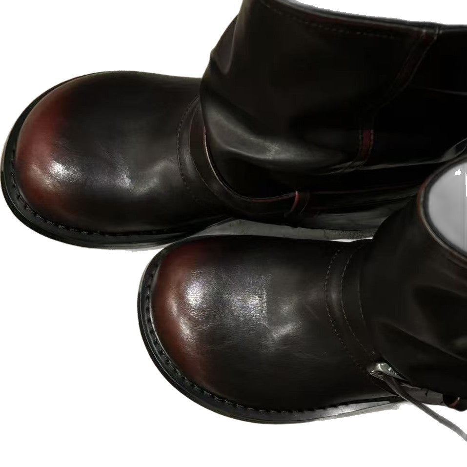 Damen Lederstiefel mit modischen Schnallenverzierungen Shopnory