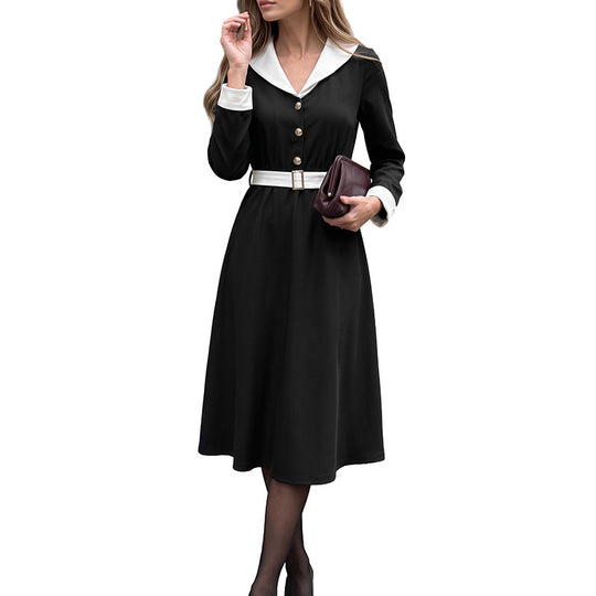 Damen Elegantes Midikleid mit Kragen und Gürtel Shop Nory