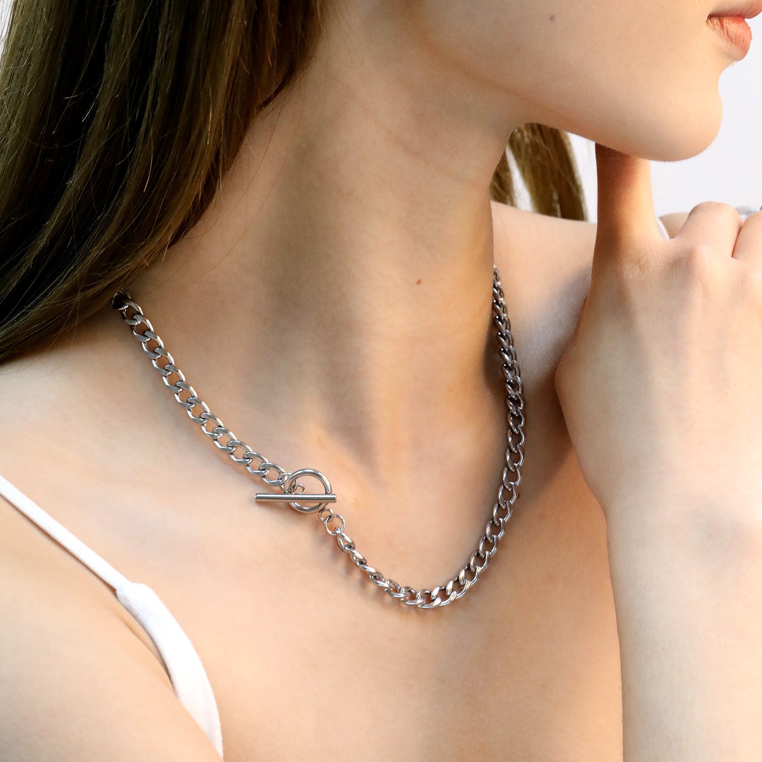 Damen Edelstahl Gliederkette mit innovativem Verschluss Shop Nory