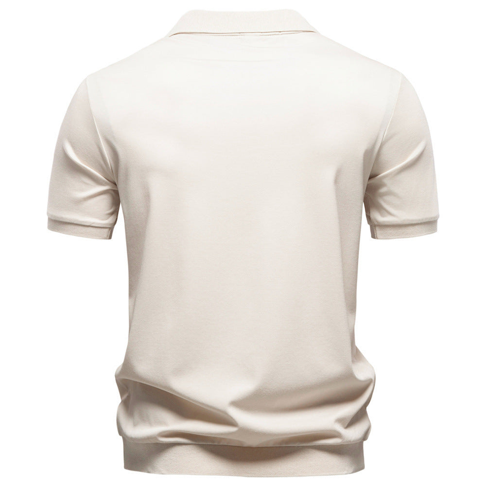 Herren nan feinstrickiges Kurzarm-Poloshirt mit offenem V-Kragen und elastischem Saum