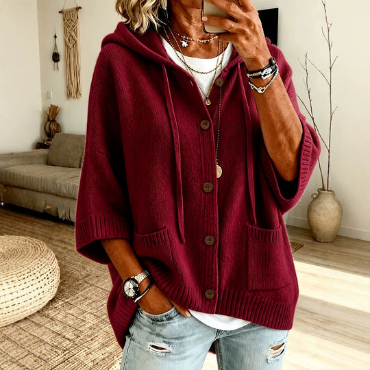 Damen Oversize Kapuzen-Cardigan mit Holzknöpfen und kastiger Silhouette Shop Nory