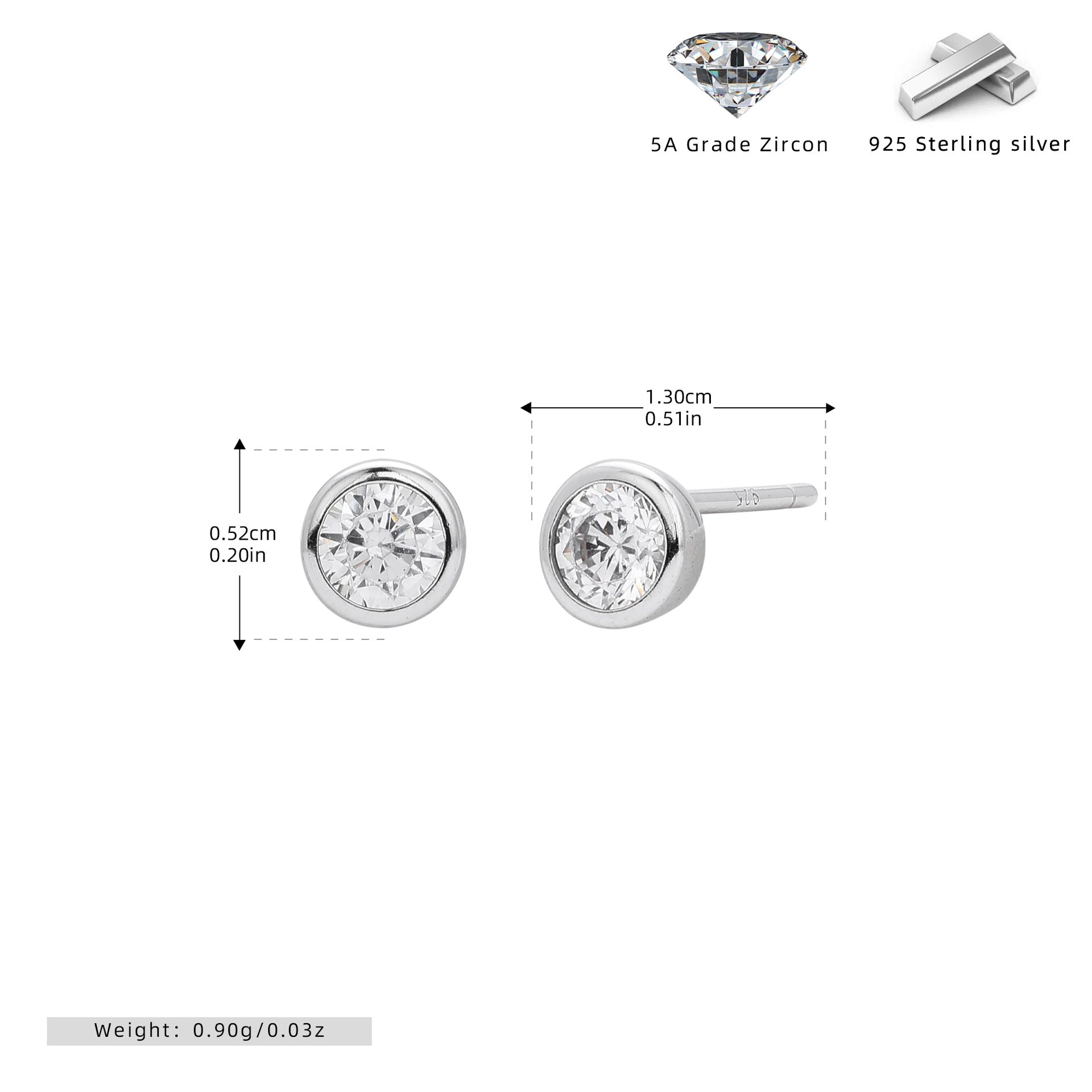 Damen Ohrstecker aus 925 Sterling Silber mit funkelnden 5A Zirkonsteinen Shop Nory