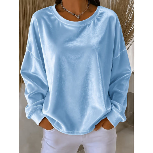 Damen Samt-Oversize-Sweatshirt mit Rundhalsausschnitt und eingesetzter Schulter Shop Nory