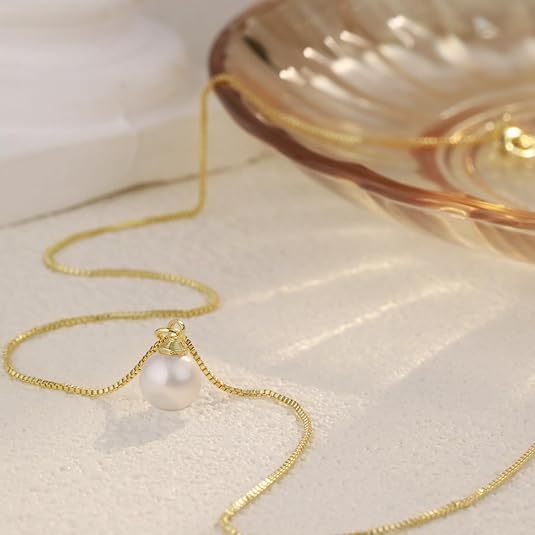 Damen filigrane Halskette mit Anhänger aus echter Zuchtperle Shop Nory