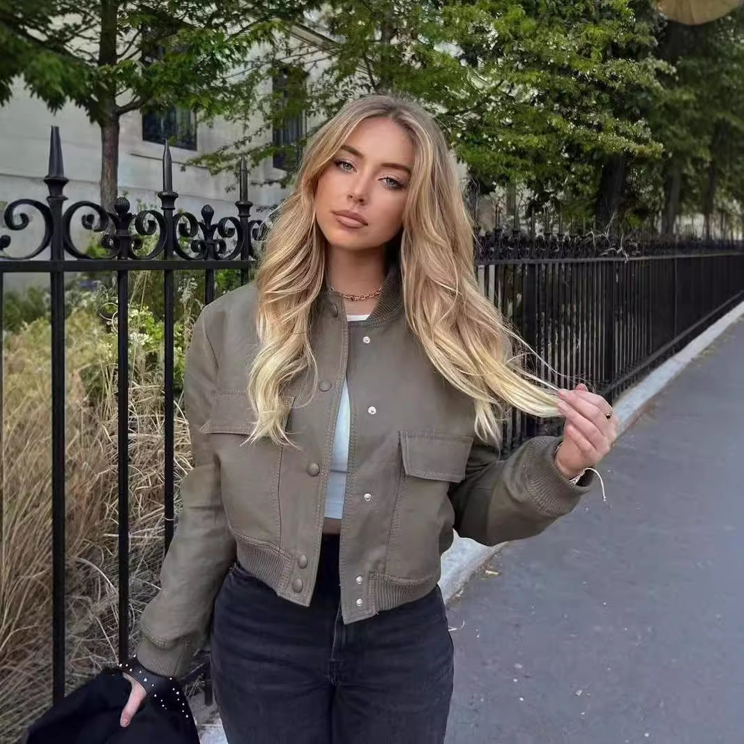 Damen Kurzjacke im Bomberstil mit Leoparden‑Fauxfell und Rippbündchen Shop Nory