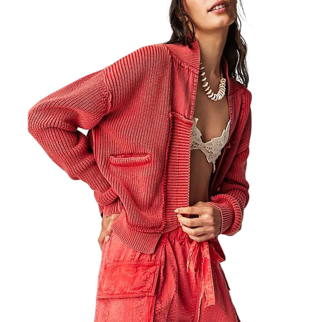 Damen Modische Strickjacke mit großen Taschen