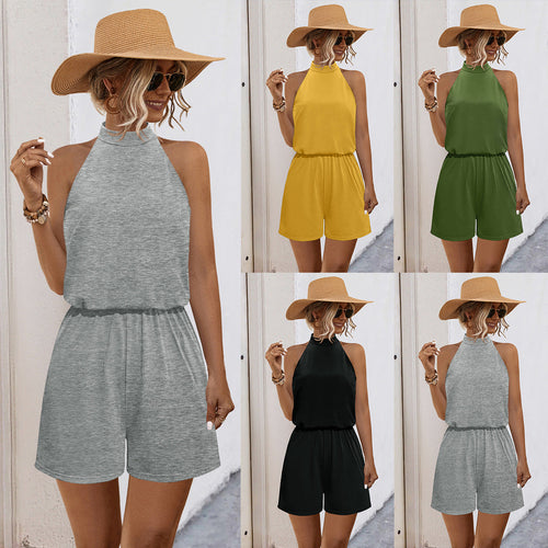 Damen Halter-Jumpsuit mit elastischem Bund und lässigem Stil