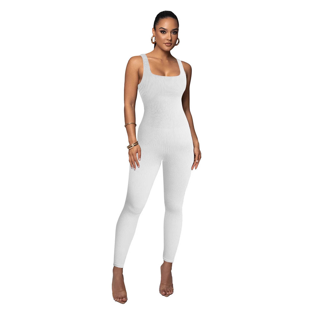 Damen Figurbetonter Strick-Jumpsuit mit Quadrat-Ausschnitt Shopnory