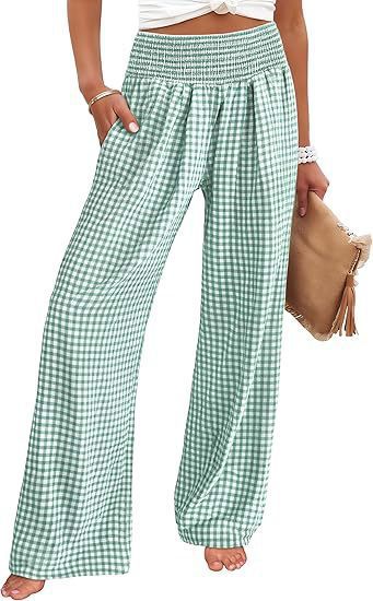 Damen Leichte Palazzo‑Hose mit Smokbund, weitem Bein und Karo‑Print Shop Nory