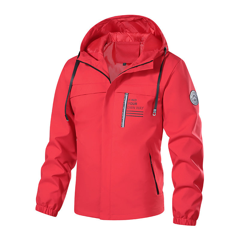 Herren Softshell-Outdoorjacke mit Kapuze, wasserabweisend und Brust-Reißverschlusstasche Shop Nory