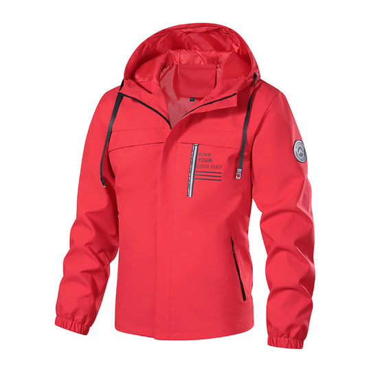 Herren Softshell-Outdoorjacke mit Kapuze, wasserabweisend und Brust-Reißverschlusstasche Shop Nory