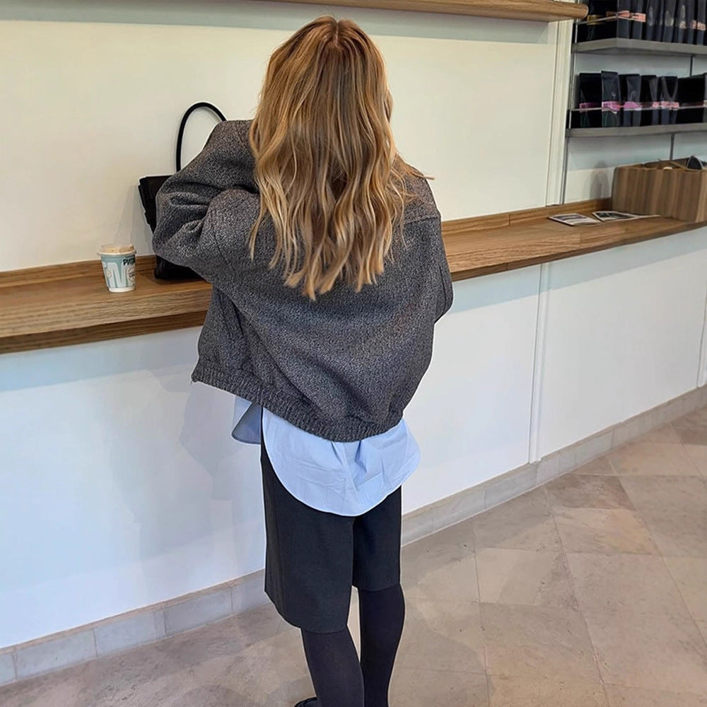 Damen Kurzblouson im Fischgrät‑Wollmix mit Reißverschluss und elastischem Saum Shop Nory
