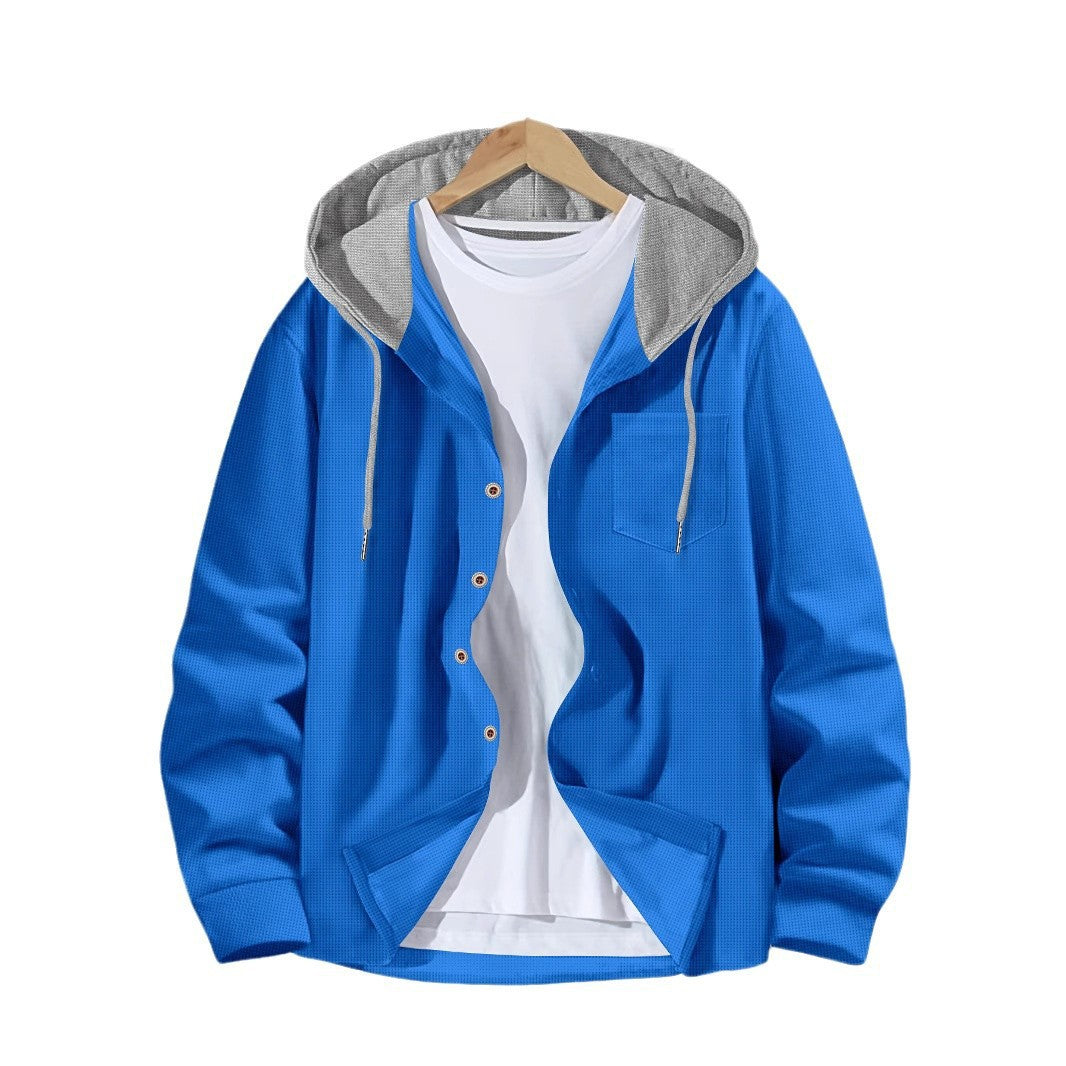 Herren nan leichtes Utility-Hoodie-Überhemd mit Kontrastkapuze, Knopfleiste und Brusttasche Shop Nory