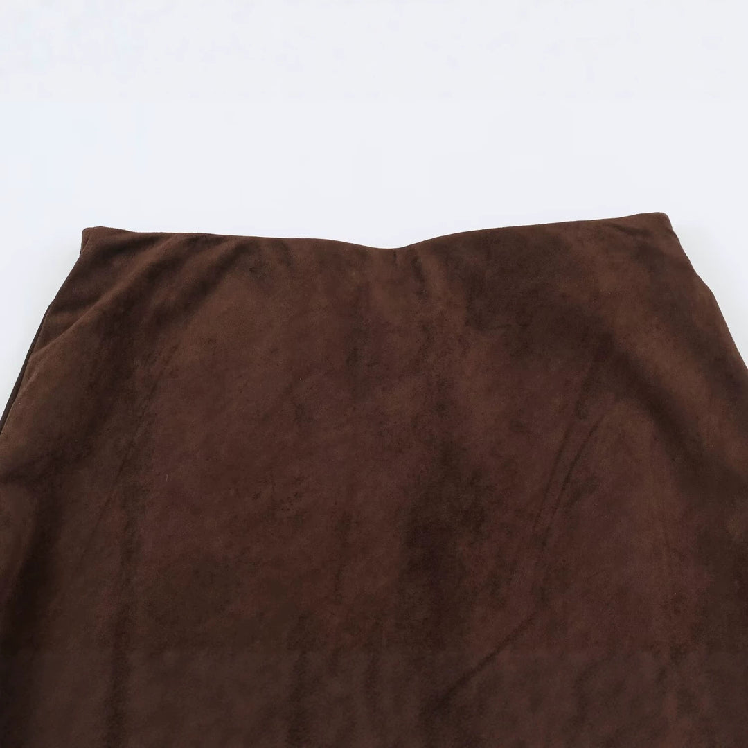Damen A‑Linien Midirock mit Veloursoptik und Chiffon‑Volant Shop Nory