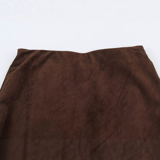 Damen A‑Linien Midirock mit Veloursoptik und Chiffon‑Volant Shop Nory