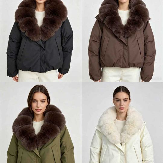 Damen nan kurze Thermosteppjacke mit voluminösem abnehmbarem Kunstfellkragen und tailliertem Saum Shop Nory