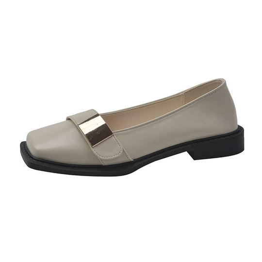 Damen Elegante Loafer mit quadratischer Zehenkappe und goldener Zierplatte Shop Nory