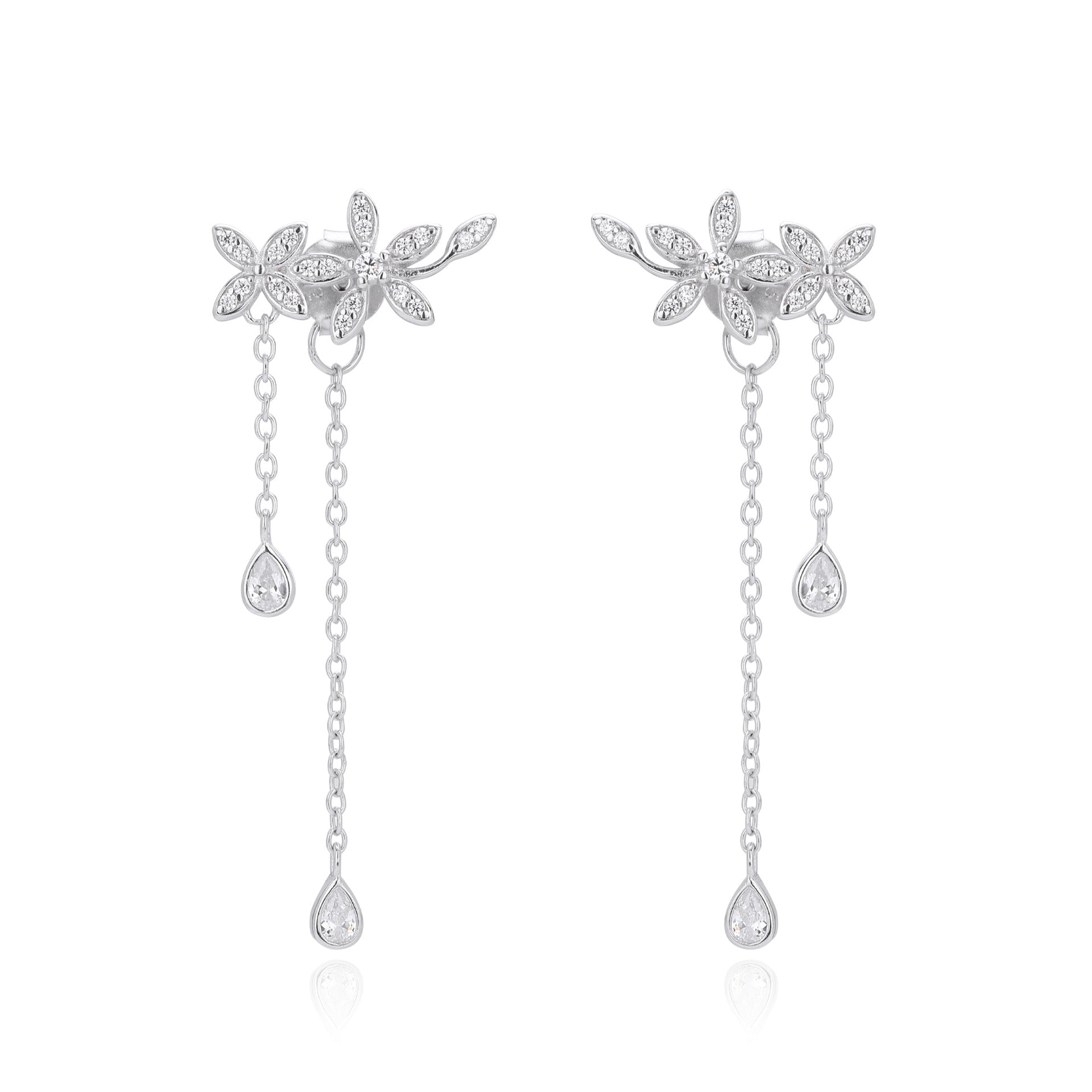 Damen Ohrhänger mit floralem Design und funkelnden Zirkonanhängern Shop Nory