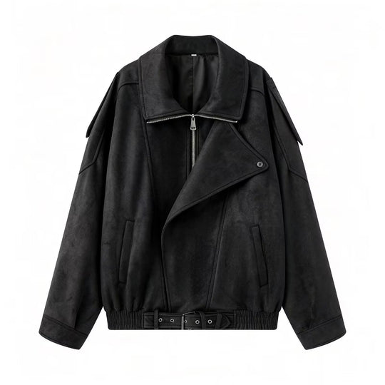 Damen Oversize Bomberjacke mit breitem Reverskragen, Taillengürtel und Schulterklappen Shop Nory