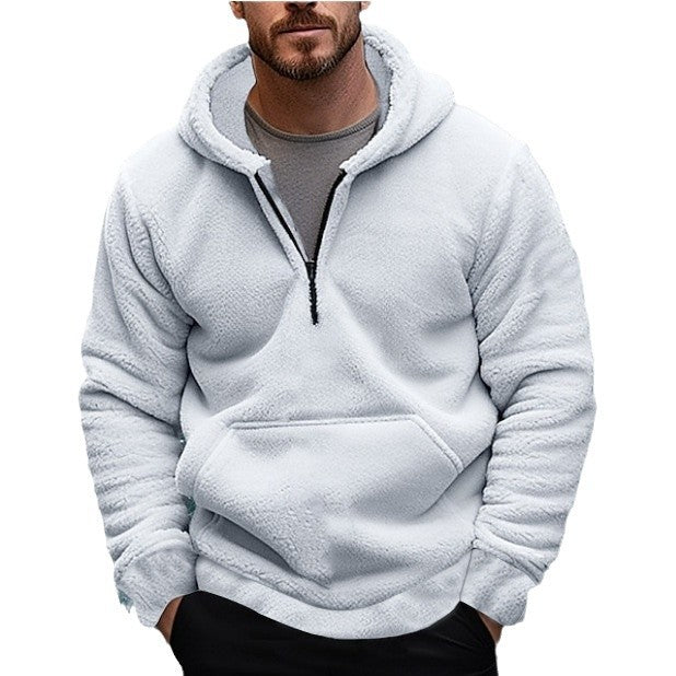 Herren sherpa fleece-hoodie mit halbem Reißverschluss, Kapuze und großer Kängurutasche Shop Nory