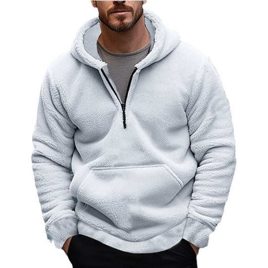 Herren sherpa fleece-hoodie mit halbem Reißverschluss, Kapuze und großer Kängurutasche Shop Nory