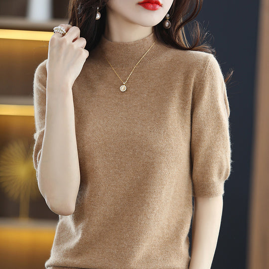 Damen Kurzärmeliger Feinstrick-Pullover mit halbem Rollkragen Shop Nory
